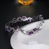 Link Bracelets NoEnName_Null Luxurious Purple Cz Bracelet Unique Design Pink Gold Color Pear Cut Cubic Zirconia For Women Chain