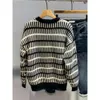 2023 maglione lavorato a maglia pullover allentato a righe da uomo nuovo autunno/inverno moda retrò coppia di lino coreano ispessito