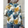 Women's Blouses 2023 Flower Print Lantern Long Sleeves Autumn Boho Sexy High Street Button Hollow Out Round Neck Top Spring Chic