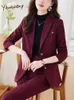 Kvinnors tvåbitar byxor Yitimuceng Twopiece Set för Women Office Wear 2023 Korean Fashion Chic Single Breasted Blazershigh midja