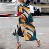 Casacos de trincheira feminina Casual Casual para mulheres Autumn Winter Fashion Print Loose Long Plus Tamanho High Street Street Ladies Overs Coats