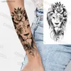 Tatueringar färgade ritning klistermärken realistiska lejon rosblomma tillfälliga tatueringar för kvinnor vuxna tjej kompass skalle falsk tatuering arm lår kropp konst vattentät tatoosl2