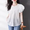 Bluzki damskie krótkie szyfonowe koszule kobiety letnie marszczenia latające w stylu koreańsko luźna koszula bluzka urocza kawaii bluzki żeńskie