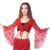 Stage Wear Femmes Square Belly Dance Tops Trompette Manches Pratique Châle Dentelle Long Top