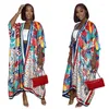 Etnisk kläder Casual Kuwait Floral Print Bat Sleeve Beach Bohemian Kimono Dress for Women African Badkläder Vintage Open Front Kaftan
