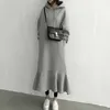 Casual Dresses Spring Women Korean Hoodie Dress Loose Ruffle Fleece Warm Sweatshirts Female Fashion Long Sleeve Chic Solid Hooded Midi