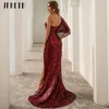 JEHETH Sexy One Shoulder Side Slit Sequins Mermaid Evening Dresses for Women Party Sweetheaert Backless Gowns robes