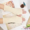 Children's Mittens We.Fine Women Knitted Long Arm Warmer Fingerless Gloves Winter Soft Fashion Solid Arm Sleeve Casual Girls Clothes Gloves