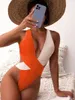 Women's Swimwear 2023 Sexy Patchwork Women Deep V One Piece Swimsuit Female Bathing Suit Woman Swimming Beach Wear Monokini