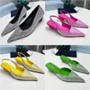 Top Quality Brand Slingbacks Women's Fashion Low Heel Luxury Designer Sandals Crystal Decorative Pointed Dress Shoes Classic Casual Slippers