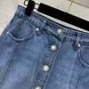 High-end custom womens dresses designer female dress Washed stretch denim skirts Button front button with diamond beaded logo dresses high waist slim wrap hip skirt