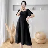 Umstandskleider 929 # Sommer Korean Fashion Schwarz Umstands Midikleid Elegant A Line Slim Kleidung für Schwangere Perlen Schwangerschaft 230428