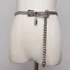 Andra mångsidiga gotiska guldkedjor Ladies Belt Cuban Punk Silver Metal Corset Belt Long Kirt Belt Metal Lock Pendant Ceinture 231128