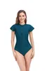 Costume da bagno da donna Costume da bagno stile europeo e americano Tinta unita Bikini monopezzo con volant Manica corta Girocollo Cerniera per le donne