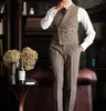 Mäns kostymer blazers Bourgogne Black Green 3 Färg Small Square Thousand Bird Man's Set Set Outfit Notch Lapel Blazer Trousers 3st Jacket Pants Vest 231127