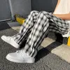 سراويل الرجال J Girls Men Plaid Summer مرنة الخصر فضفاضة الرجعية على التوالي جميع المباراة سراويل الملابس وصول الحد الأدنى