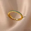 Bandringe Mini Zirkongrün Ringe für Frauen Edelstahl Gold Farbe Verstellbares Fingerring Engagement Hochzeit Weihnachten Schmuck Geschenk R231130
