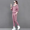 Women's Two Piece Pants Lady Coat Set Stylish Winter Tracksuit With Hooded Drawstring Plush Embroidery Cozy Trendy Functional