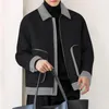 Men's Jackets Autumn Winter Lapel Woolen Cold-proof Thickened Contrast Color Casual Handsome Pocket Jacket Male Clothes