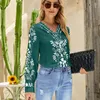 Kvinnors blusar Casual V-Neck Women's Clothing Elegant Long Sleeve Office Lady Tops Vintage Floral Loose Blouse Fashion Shirt Women