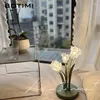 Lampy stołowe lampa botimi ze szklaną abażurą do sypialni Zielone kwiaty nocne światła czytania retro wystrój domu
