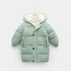 Down Coat Winter Children's Padded Jacket Midlength Baby for Boys and Girls Solid Color Casual Hooded Cardigan 231128