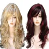 Perruques synthétiques dorées longues perruques bouclées femme noir rouge Pick teints perruque de cheveux bouclés frange oblique grande vague perruque ensemble