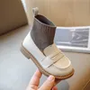 Boots Girls Short Beige Middle and Barge Kid Baby High Shoes Fall Black Stretch Sock Princess 231127