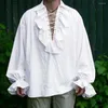 Koszulki męskie 2023 Medieval Mens Renaissance Costume Ruffled Long Tueve Koronki Up Steampunk Pirate Shirt Cosplay dla kobiet