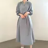 Casual Kleider Koreanische Mode Kleid Für Frauen Kleidung Weibliche Herbst 2023 Frühling Elegante Party Solide Langarm Maxi Frau Vestido