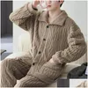 Mens sleepwear homens pijamas de inverno conjunto engrossado aconchegante homewear plush lapela pijama com cintura elástica onda de água para entrega de gota appar dh8kt