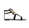 Schwarz Gold Sandalen Damenmode flacher Absatz Schmetterling Komfort faul Gladiatoren Sommerschuhe große Größe 35-42