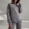 Zweiteilige Damenhose, Damen-Trainingsanzug, Herbst-Freizeitoutfit, gemütliches Hoodie-Set, warm, stilvoll, mit Plüschpullover für Herbst/Winter