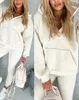 Damen Zweiteilige Hose 2023 Herbst Winter Frühling Mode Lässige Damen Sets Outfit Taschendesign Kapuzenpullover Cuffed Jogginghose Set