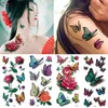 Tatuaże Kolorowe naklejki 3D Butterfly Tattoos Naklejka dla kobiet Tymczasowe ciało sztuka Tatuaż naklejka Rose Flower Tattoo Tattoo Lady Waterproof Fake Tatool23