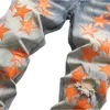 Men Jeans Letter Star AM tiny spot Men Embroidery Patchwork Ripped Sexy Romantic Wild Motorcycle Pant Mens AM3322-00 size 29-38