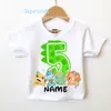 T-shirts mignon dessin animé dinosaure anniversaire numéro 19e nom d'impression bébé enfant client t-shirt enfants garçon présent enfants vêtements 230427