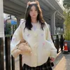 Kvinnors stickor WDMSNA Korean Sweet Solid Color Women Sweater Bow V-Neck tredimensionell blommakickad Cardigan förtjockad