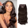 Synthetic Long Wavy Clip In Hair Extensions 22" 4pcs/set Thick Hairpiece For Women Brown Blonde Black Natural Fake Hair