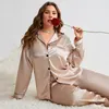 Mulheres sleepwear XL-5XL mulheres 2 pc pijama conjunto primavera seda cetim lingerie manga longa camisa calças pijamas terno casual casa roupas