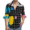 Męskie koszule Memphis koszulka Man Man Grid Minimal 80s Vibes Autumn Funny Design Bluzki z długim rękawem Vintage Oversited Clothing Gift