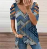 Damskie bluzki dla kobiet bez ramiączek V druk Seksowne głębokie topy o niskiej kroju bluzka z zamkiem błyskawicznym krótkim rękawem Casual Pullover Summer Plus Size