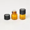 100 Packs 1ML/ 2ML Amber Glass Essential Oil Bottles Mini Sample Bottle with Plug and Caps Tcskp