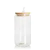 US Stock 16oz Sublimation Glass Mokken Cup Bekopen met bamboe -deksel Frosted bier blikje bril Sneeuwbol Tumbler Mason Jar Plastic stro