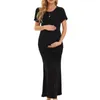 Moderskapsklänningar kvinnors delade lång moderskapsklänning kort ärm ruched graviditet kläder sexig moderskap slits lång klänning hudvänlig klänning 230428