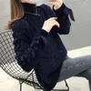 Blusas femininas moda vintage cordão arco roupas coreano solto commute outono inverno casual gola alta malha jumpers