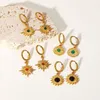 Hoop kolczyki 18k gol vintage perłowe zielone huggies złota mosiężna mosiężna naturalna sunshine kształt biżuterii