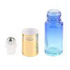 Frascos de vidro de cor gradiente de 5ml Frasco de rolo de óleo essencial de perfume com recipiente de bolas de rolo de aço inoxidável para uso em viagens domésticas Eqsrw