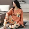 home clothing New Fashion Pajamas Women's Spring and Autumn Models Long-sleeved Home Service Simple Loose Casual Suit Large Size 5XLvaiduryd