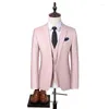 Men's Suits 3pcs Narrow Stripe Men Suit Design 2023 Yellow Pink Apricot Slim Moking Homme Mariage Mens Wedding Ternos Para Hombre